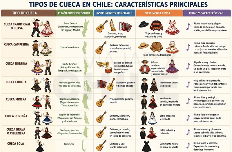 Tipos de cueca en Chile y sus características